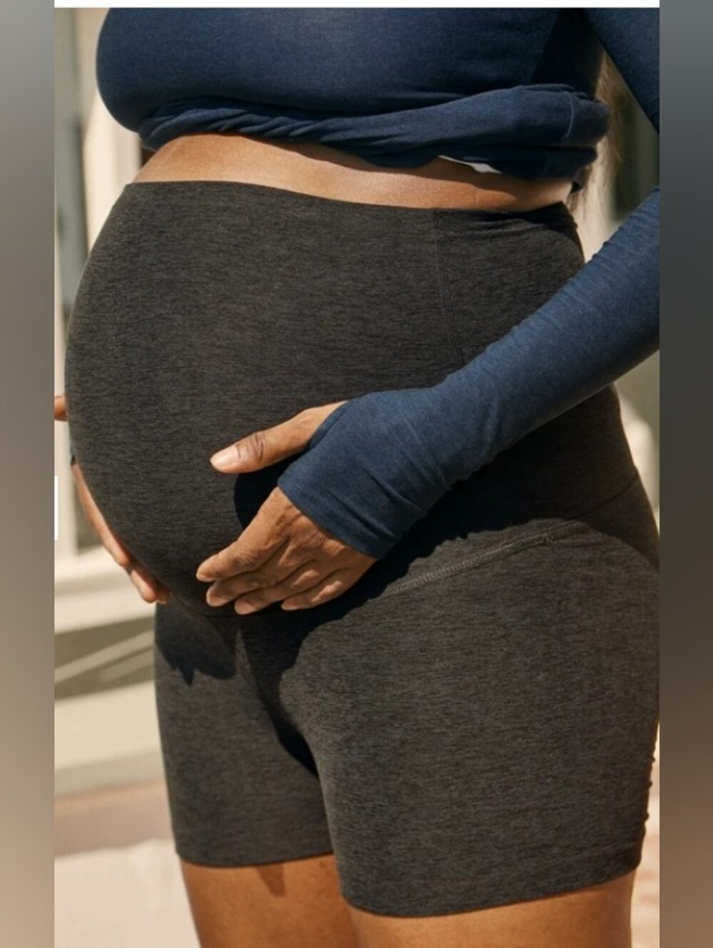 Beyond Yoga Beyond The Bump Women's Spacedye DARK GRAY  Maternity Bike Shorts